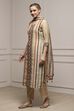 Beige Linen Blend Hand Painted Unstitched Suit Set image number 4