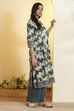 Green Cotton A-Line Kurta image number 3