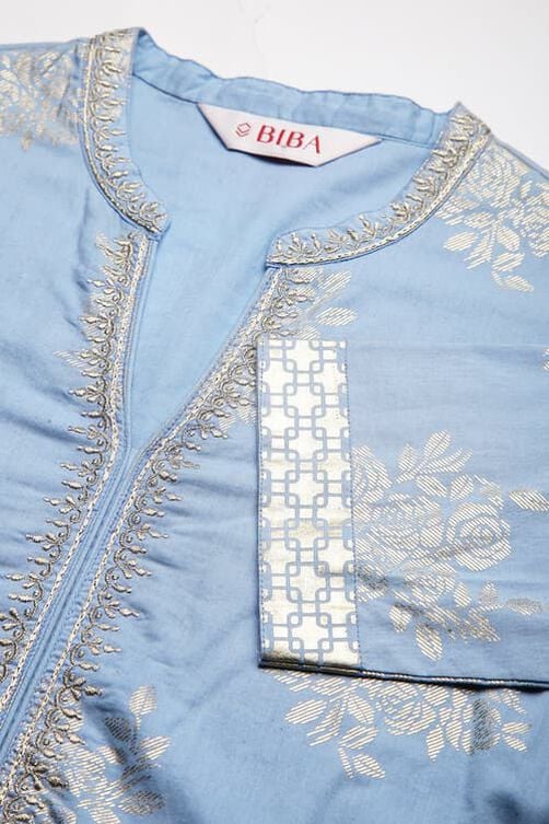Teal Cotton Straight Kurta Palazzo Suit Set image number 1