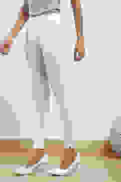 Off White Cotton Blend Solid Leggings image number 2