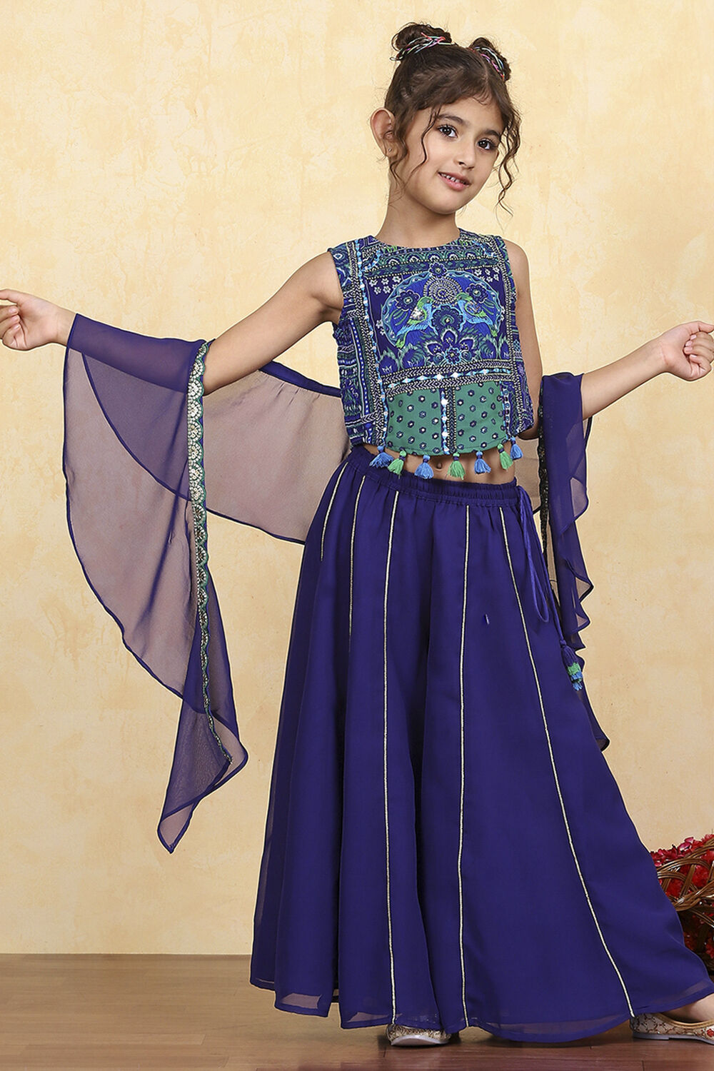 Blue Polyester Printed Short TOP Suit Set image number 0