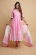 Light Pink Cotton Flared Kurta Churidar Suit Set image number 6