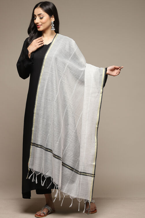 Off White Cotton Blend Yarndyed Dupatta image number 0