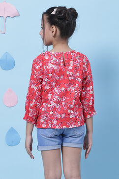 Red Cotton Printed Short Top image number 4