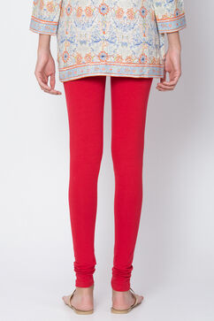 Red Cotton Blend Dyed Churidar image number 3
