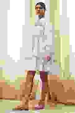 Off-White and Blue Cotton Floral Tiered Dress image number 2