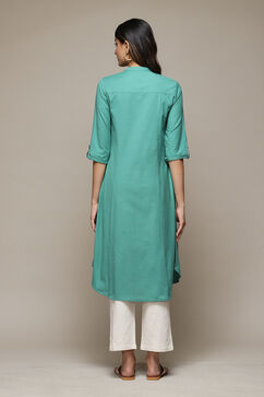 Green A-Line Solid Kurta image number 3