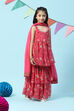 Deep Fuchsia Cotton Printed Kurta Garara Suit Set image number 5