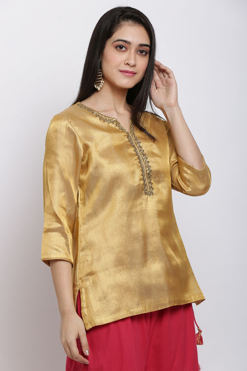 Golden Poly Metallic Yarndyed Kurti image number 4