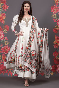 Rohit Bal Ivory Cotton Silk Anarkali Printed Suit Set image number 3