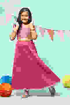 Berry Pink Art Silk Straight Lehenga Set image number 0