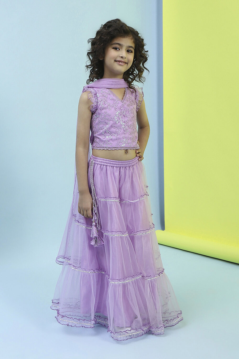 Lilac Embroidered Flared Lehenga Set image number 5