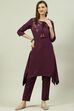Purple Cotton Blend Asymmetric Kurta Pant 2 Piece Set image number 0