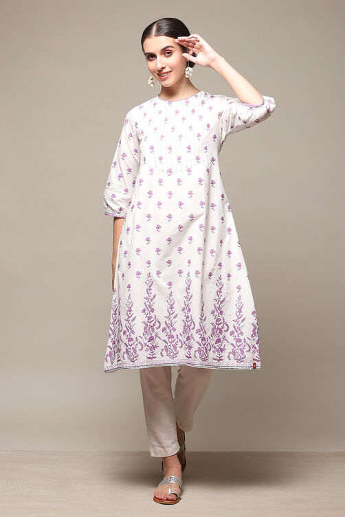 Lavender Cotton Straight Printed Kurta image number 0