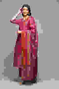 Fuschia Cotton Blend Straight Yarndyed Kurta Suit Set image number 5