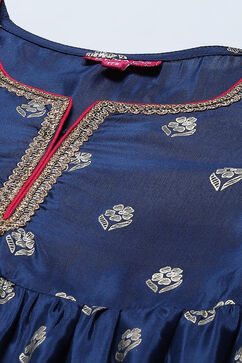 Navy Blue Viscose Tiered Kurta Printed Suit Set image number 1