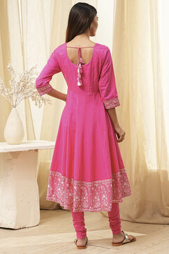 Pink Cotton Embroidered Anarkali Suit Set image number 4