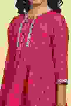 Pink Polyester Blend Printed Gathered Suit Set image number 1