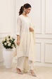 Off-White Cotton Embroidered Straight Suit Set image number 5