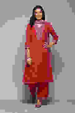 Red Viscose Straight Suit set image number 8