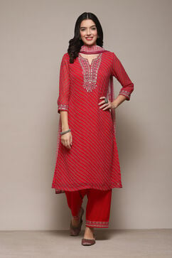 Red Viscose Straight Suit set image number 8