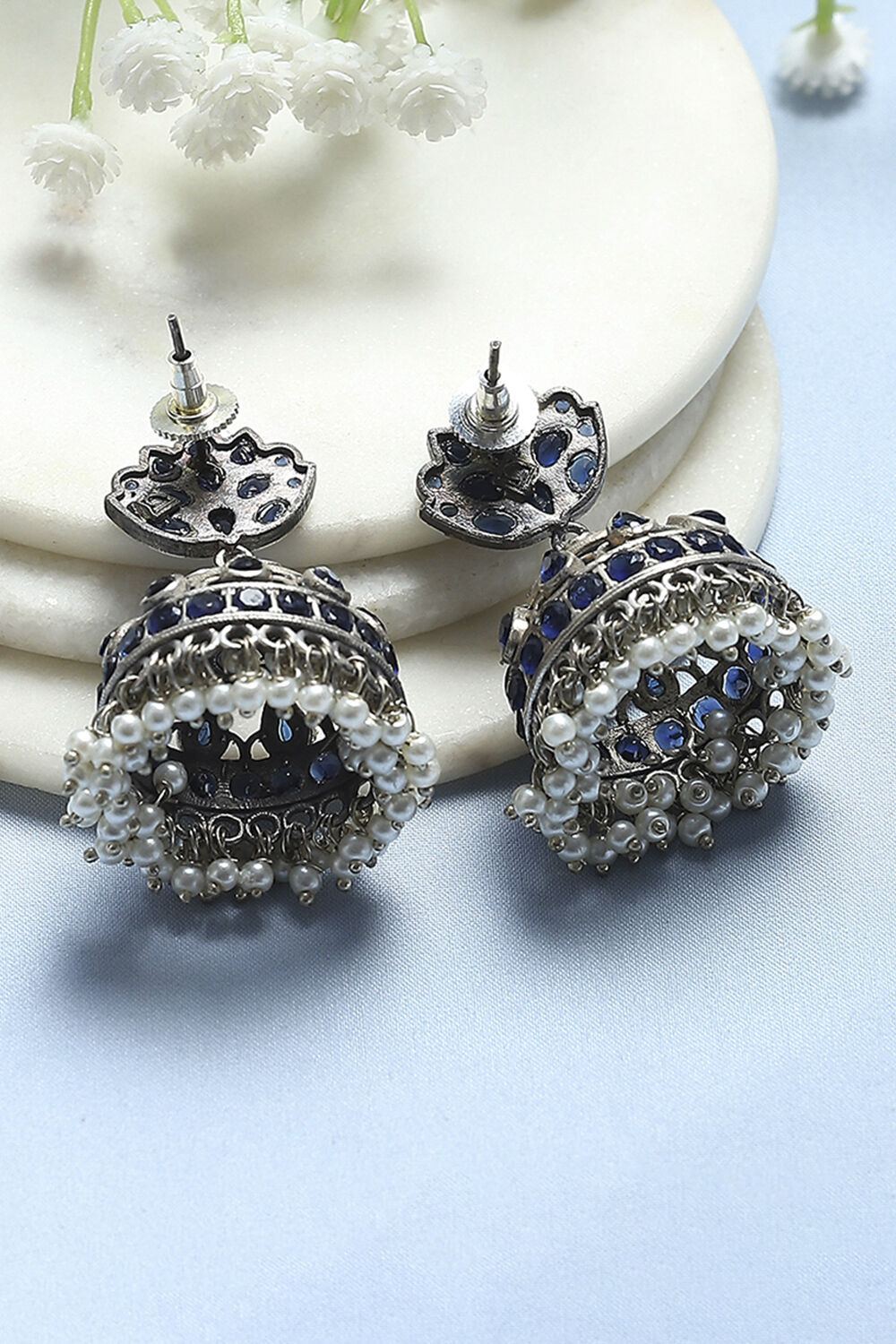 Navy Brass Jhumka image number 2
