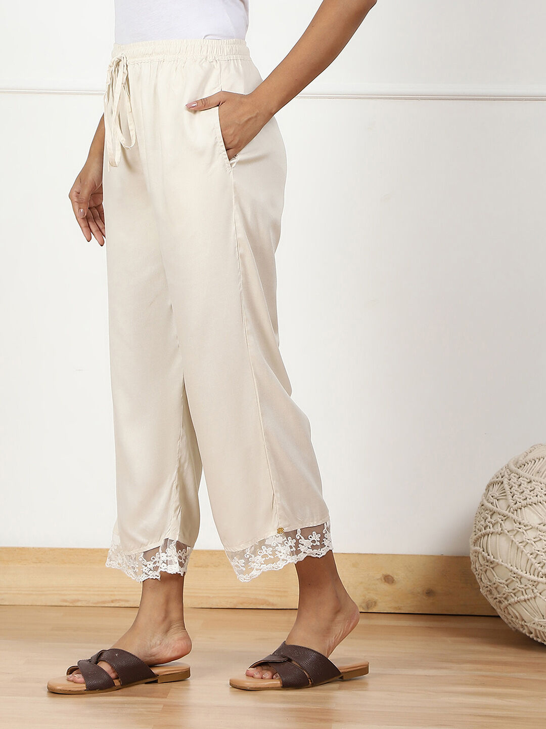 Black Rayon Regular Solid Palazzo image number 2