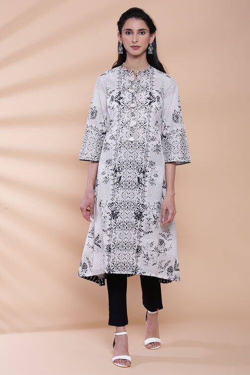 Black Cotton A-line Printed Kurta image number 4