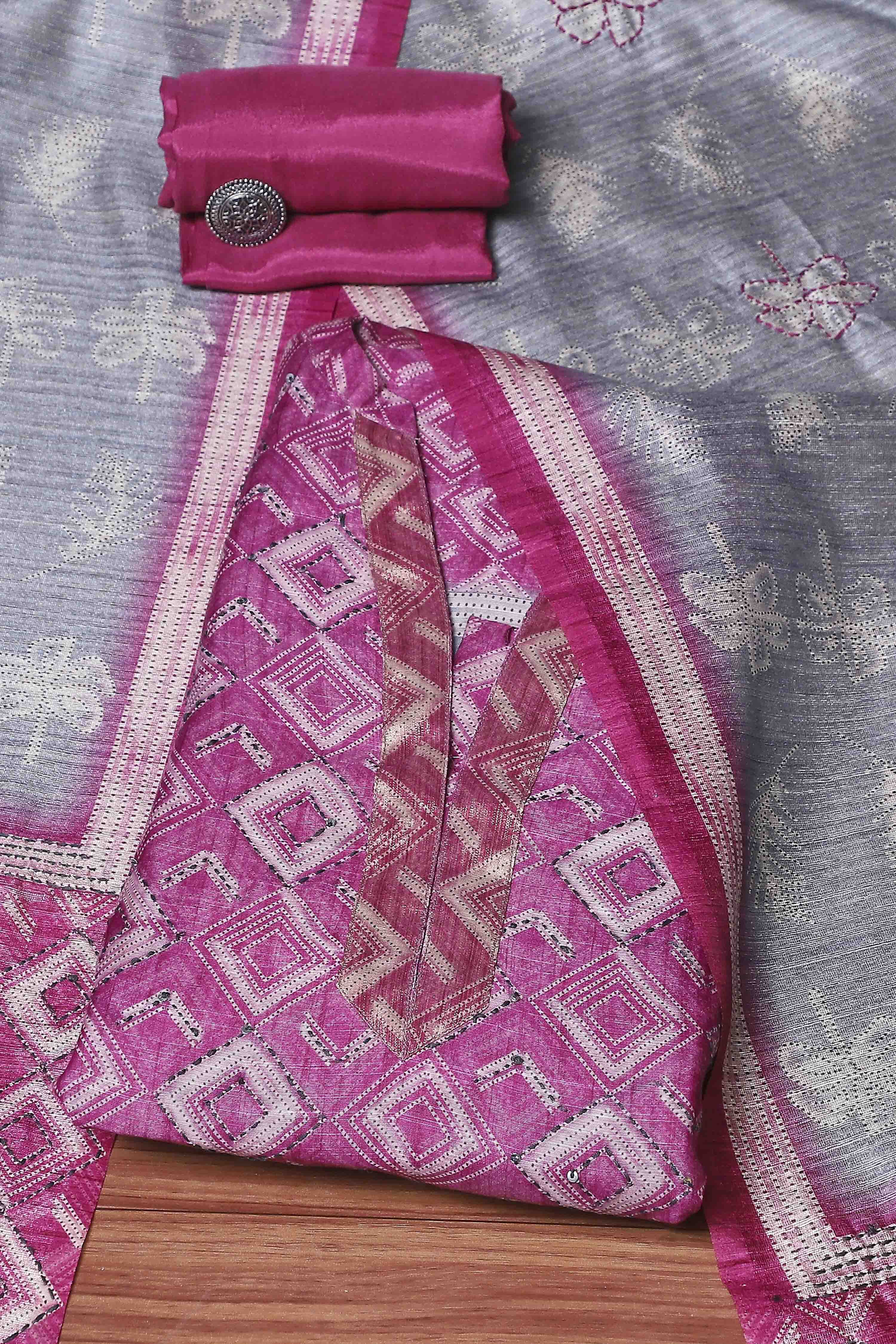 Pink Silk Blend Printed Unstitched Suit Set image number 0