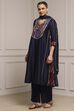 Blue Cotton Blend A-Line Printed Suit Set image number 3