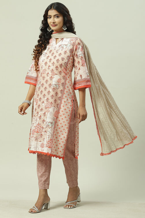 Blush Brown Poly Cotton Straight Suit Set image number 0