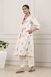 Off White Cotton A-Line Kurta image number 2