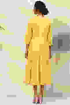 Yellow Cotton Flared Solid Dress image number 4