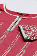 Red Cotton Girls Straight Kurta Legging Suit Set image number 2