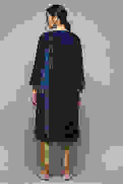 Teal Poly Velvet Straight Printed Kurta image number 3