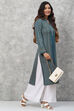 Teal Straight Poly Metallic Kurta image number 5