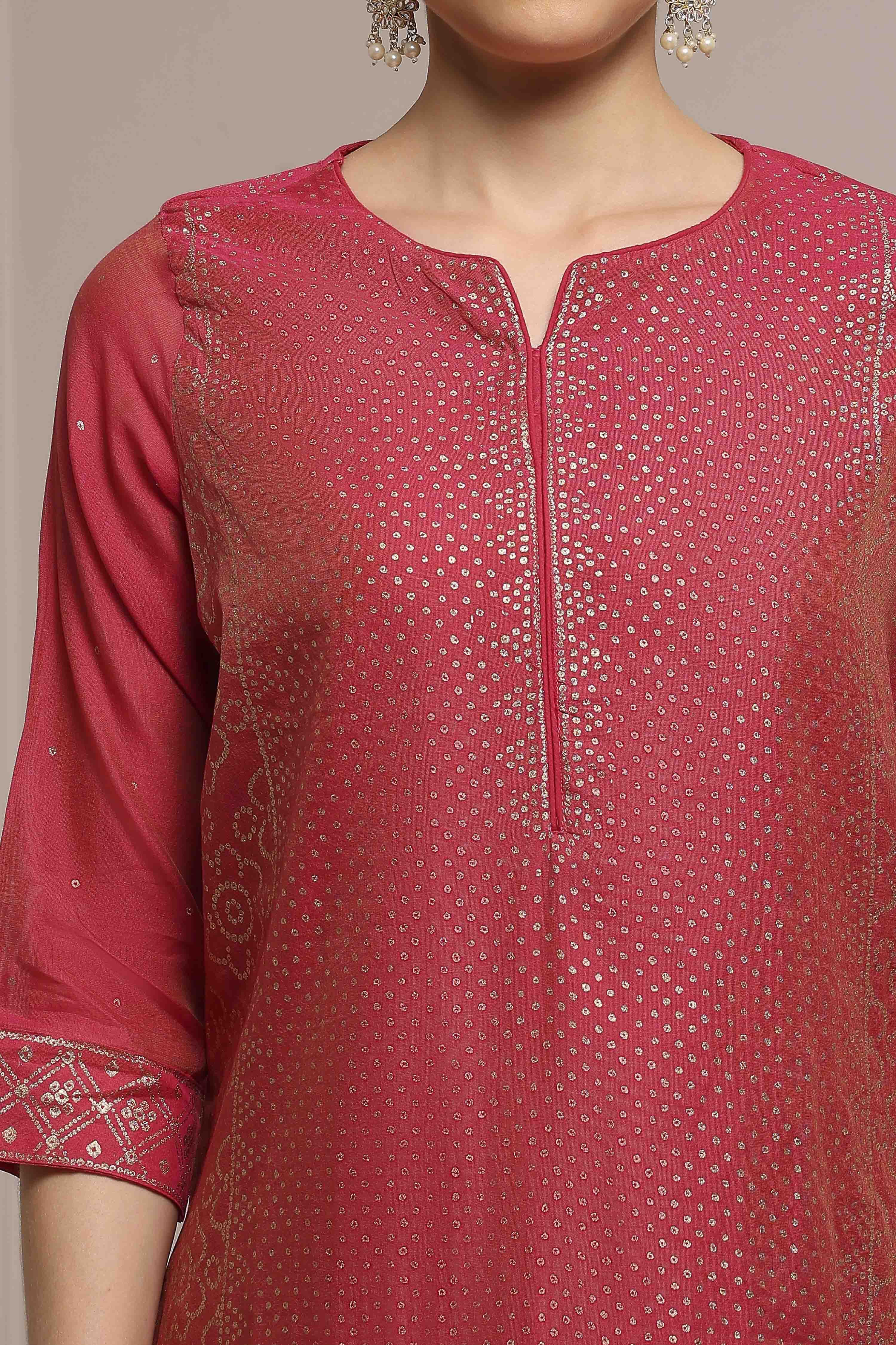 Pink Cotton Blend Printed Straight Suit Set image number 1