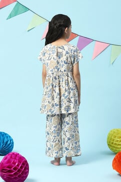 Off White & Blue Rayon Printed Sleepwear image number 4