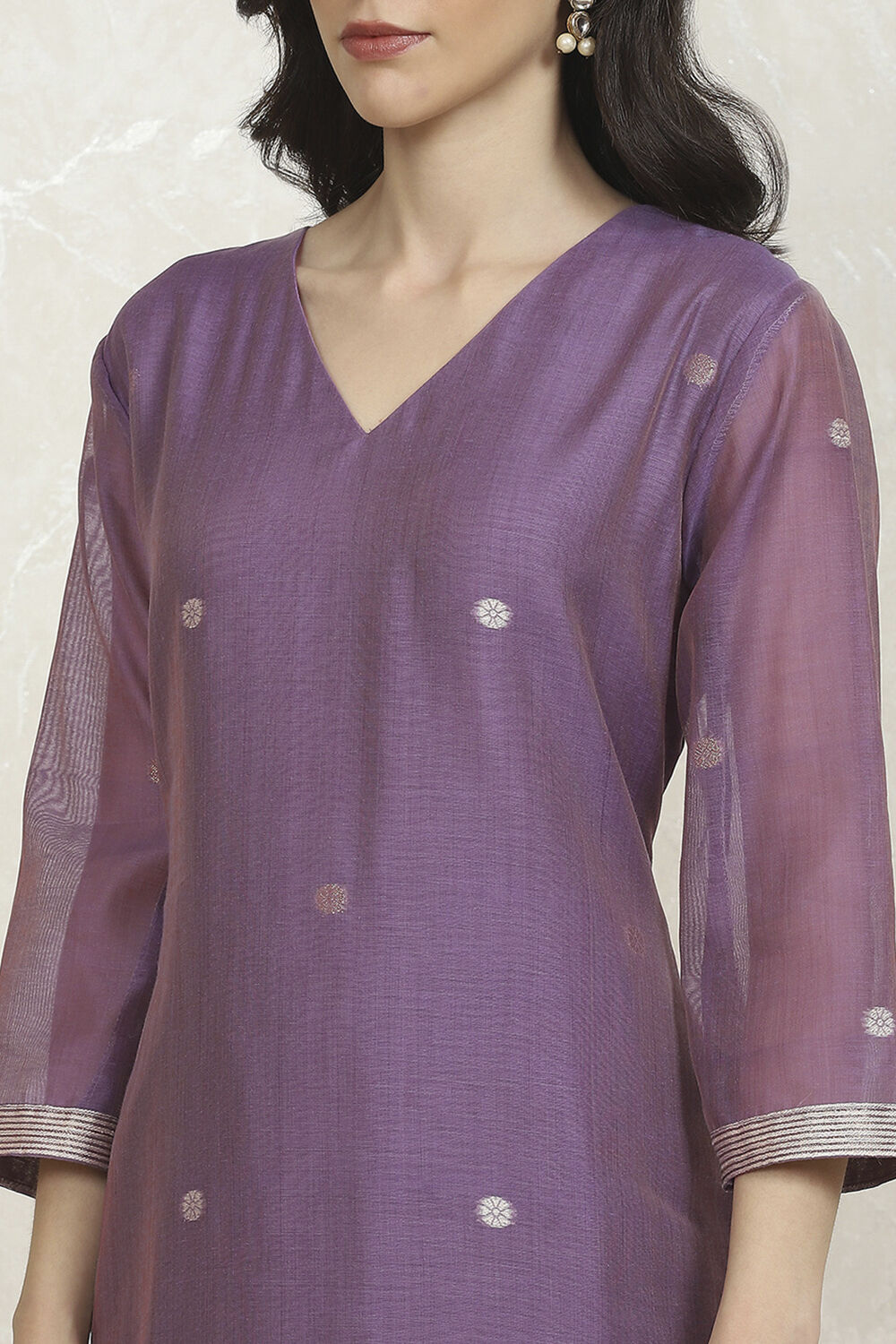 Lavender Chanderi Weave Unstitched Suit Set image number 2