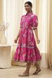 Pink Cotton Floral Printed Tiered Dress image number 2