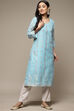 Sky Blue Cotton Blend Straight Printed Kurta