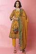 Sage Green Cotton Straight Kurta Slim Pant Suit Set image number 0