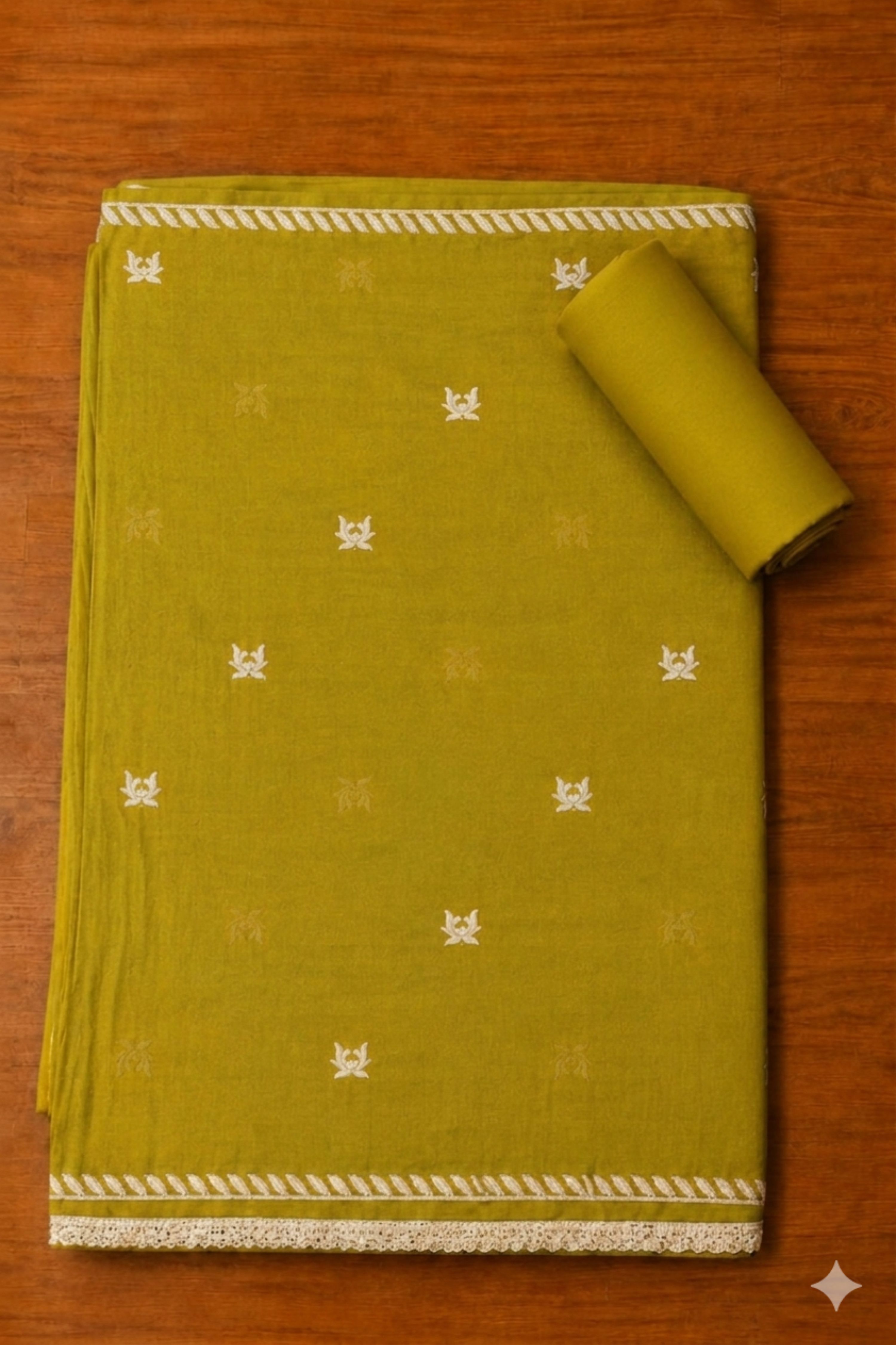 Green Chanderi Printed Unstitched Suit Set image number 3