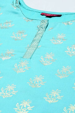 Turquoise Cotton Straight Printed Kurta Patiala Salwar Suit Set image number 1