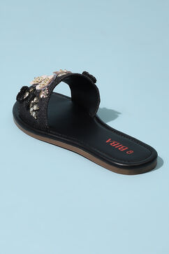 Black Embroidered Sandals image number 4