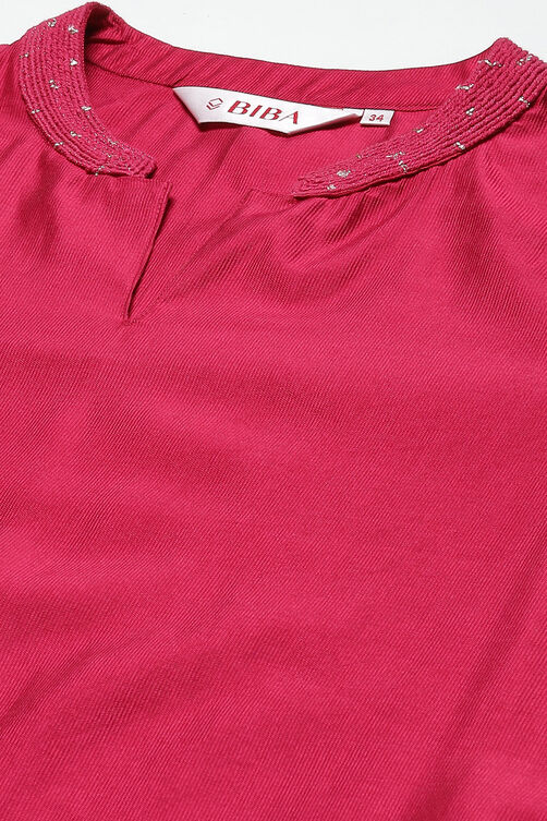 Berry Pink  LIVA Straight Yarndyed Kurta image number 1