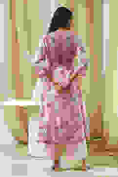 Peach-Colored Cotton Floral Flared Suit Set image number 4