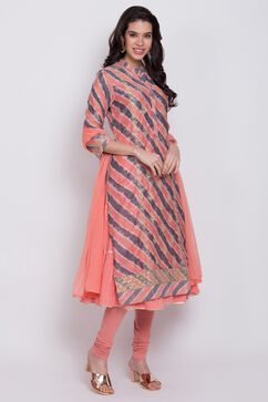 Peach Art Silk A-Line Kurta Churidar Suit Set image number 3