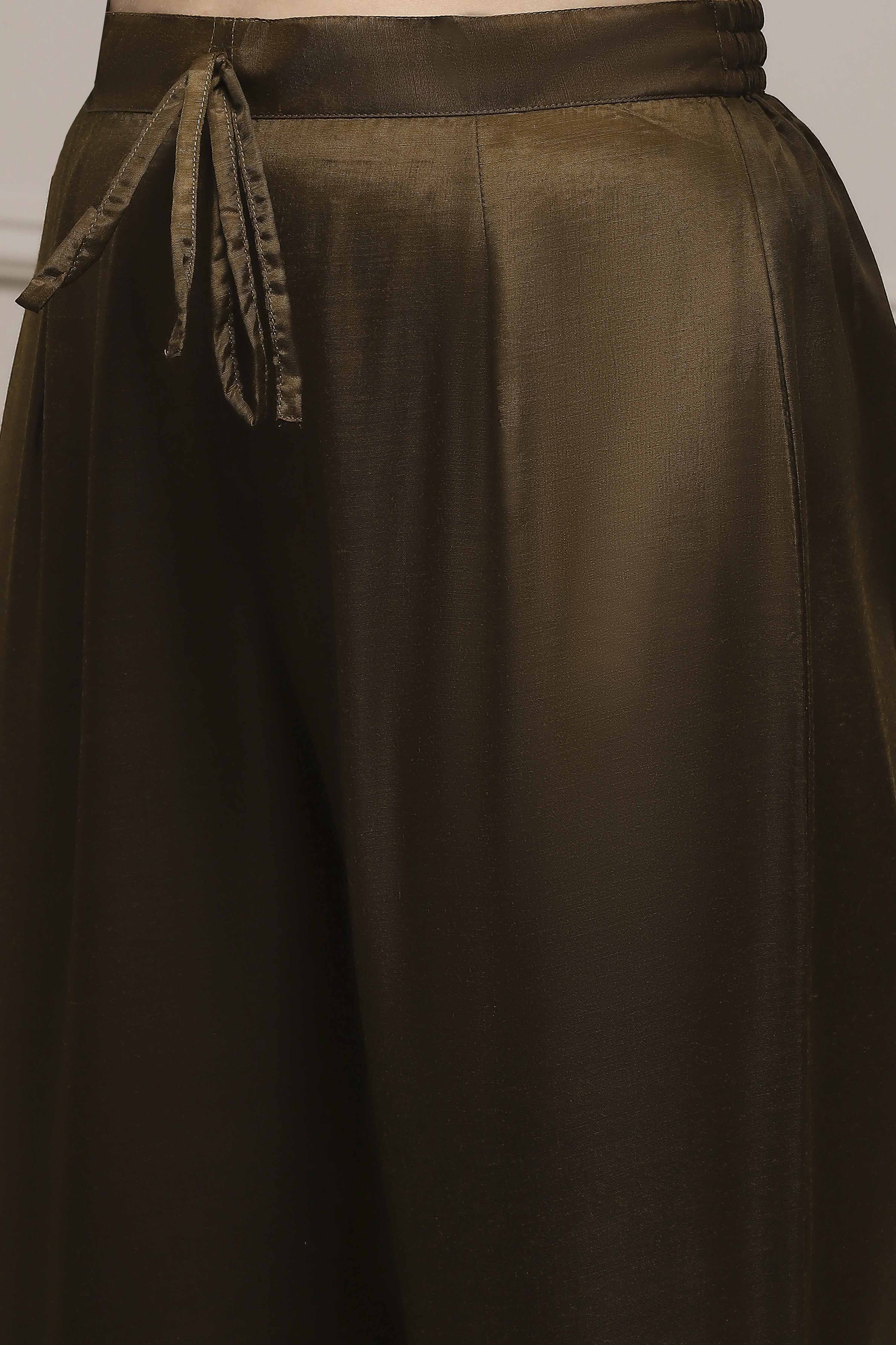 Green Chanderi Blend Printed Embroidered Unstitched Suit Set image number 3