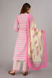 Pink Cotton Screen Print Unstitched Suit Set image number 7